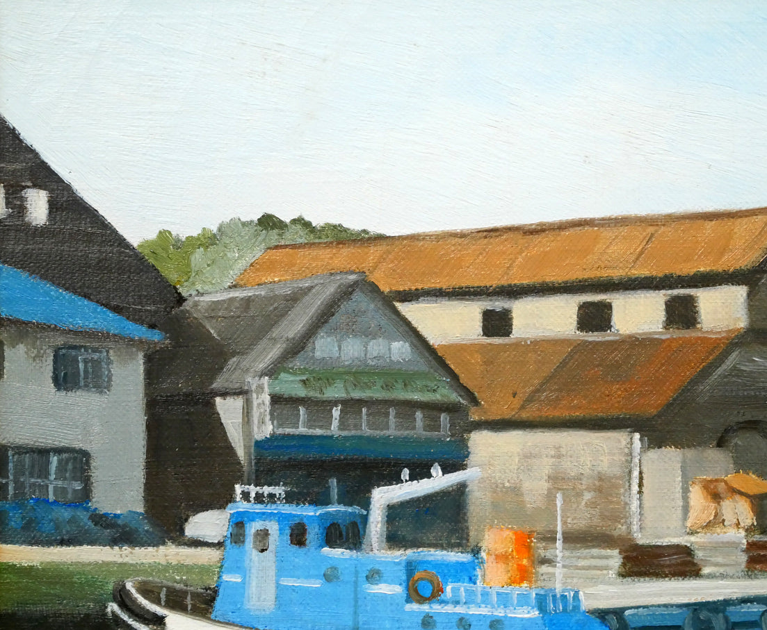 石川雄一「運河と倉庫（小樽）」油絵・F4号　拡大画像1