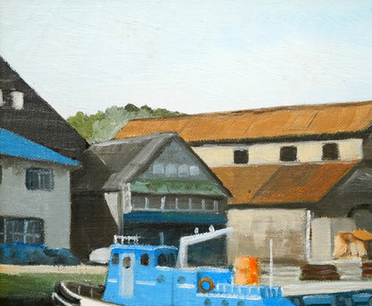 石川雄一「運河と倉庫（小樽）」油絵・F4号　拡大画像1