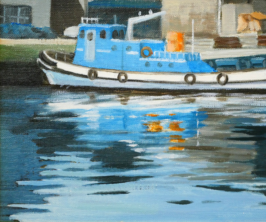 石川雄一「運河と倉庫（小樽）」油絵・F4号　拡大画像3