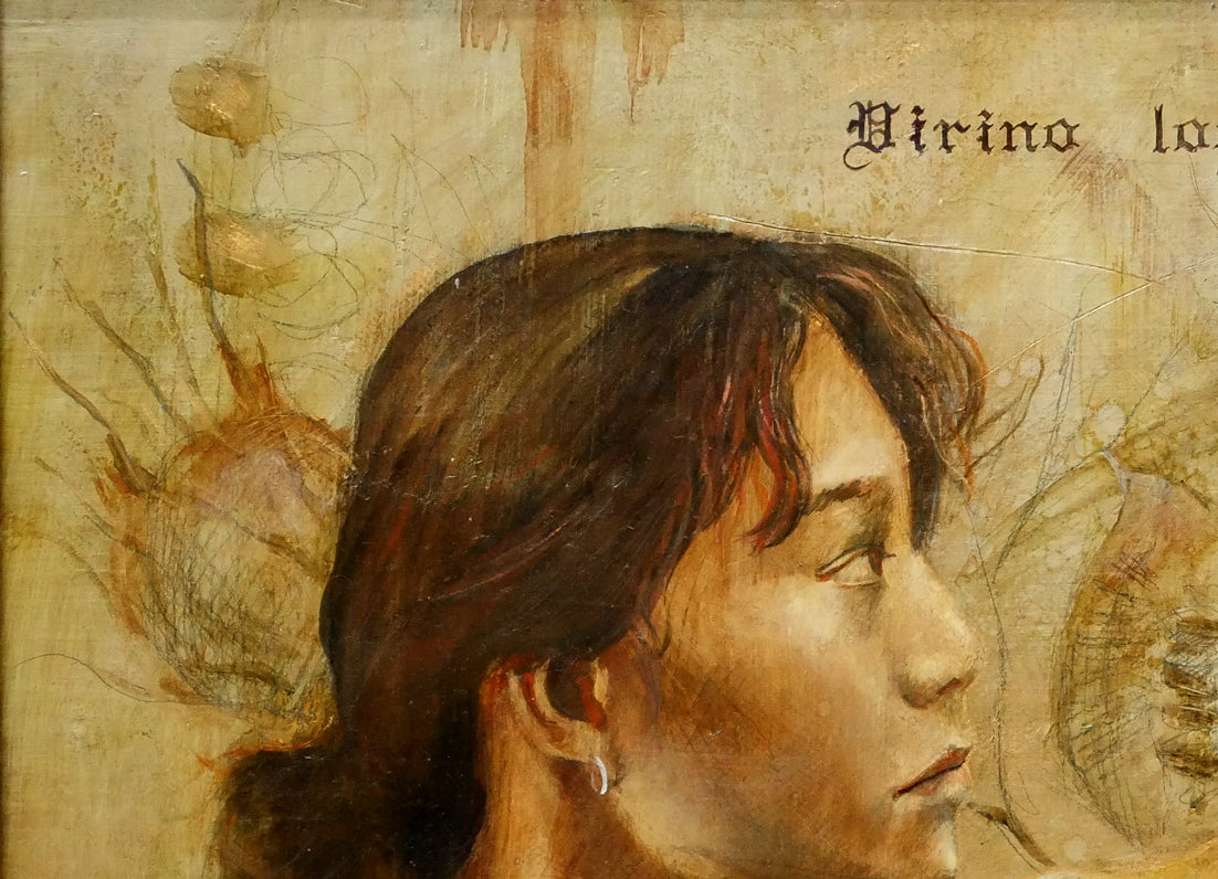 板谷諭使「木に棲む女」油彩、テンペラ画・M6号 絵画買取・販売の小竹美術