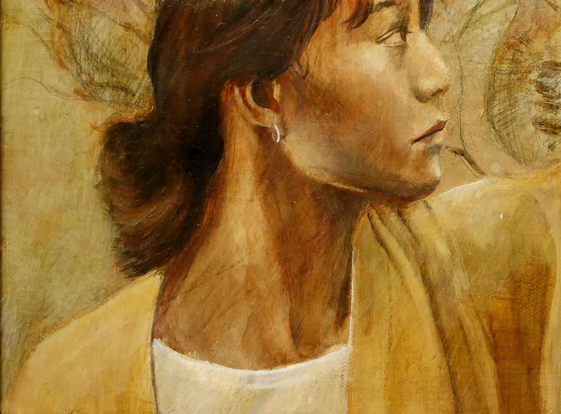 板谷諭使「木に棲む女」油彩、テンペラ画・M6号 絵画買取・販売の小竹美術