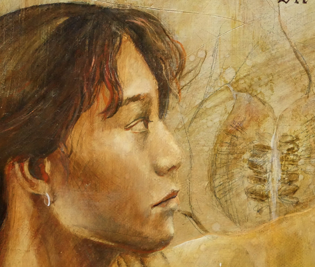 板谷諭使「木に棲む女」油彩、テンペラ画・M6号 絵画買取・販売の小竹美術