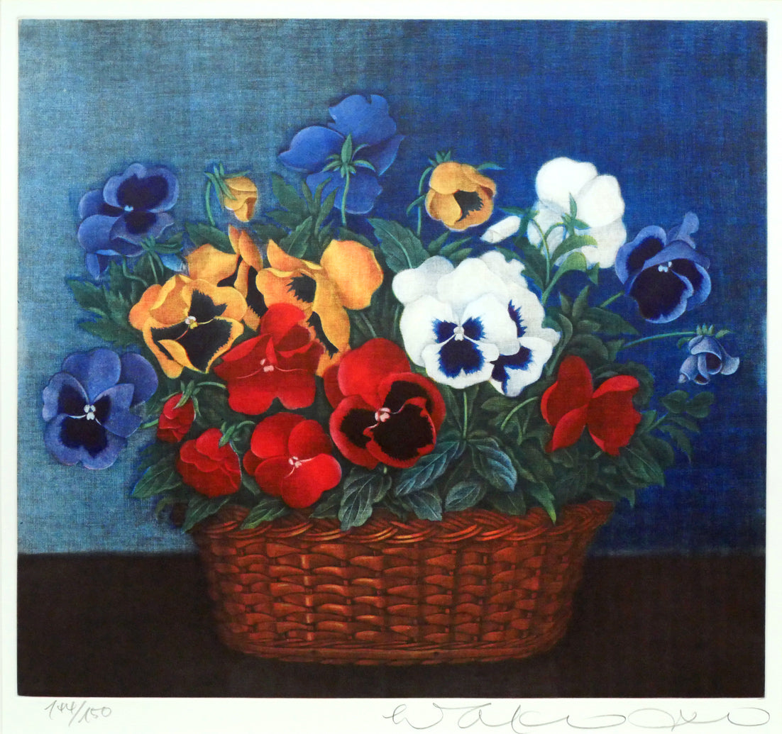 伊藤倭子「花篭パンジイ」銅版画　作品全体画像