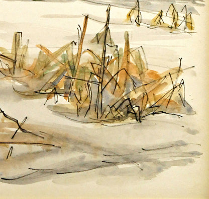 伊藤正「馬橇のある風景」水彩画　拡大画像4