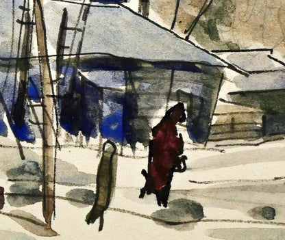 伊藤正「馬橇のある風景」水彩画　拡大画像5