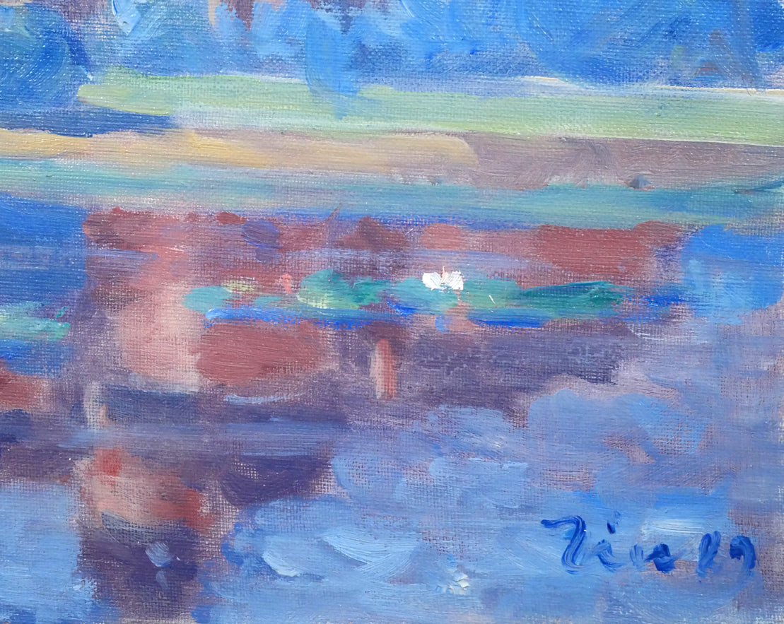 伊藤仁「北海道庁と池」油絵・F4号　拡大画像4