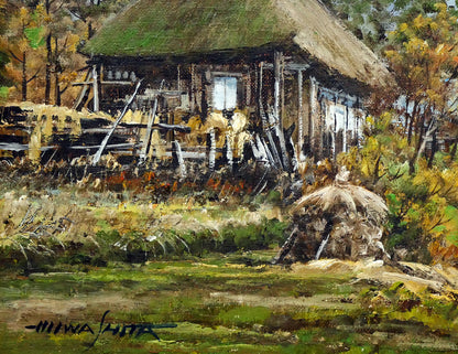 岩下正芙美「甲州民家」油絵・F6号　拡大画像3