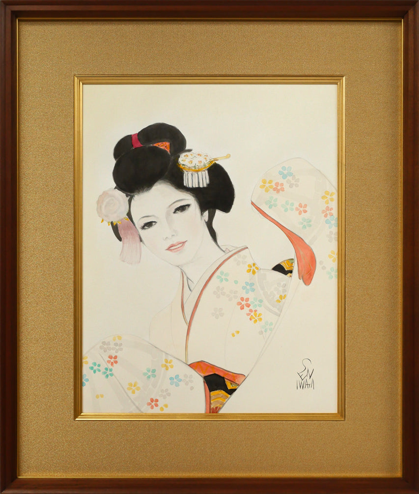 岩田専太郎「初姿」水彩画・6号
