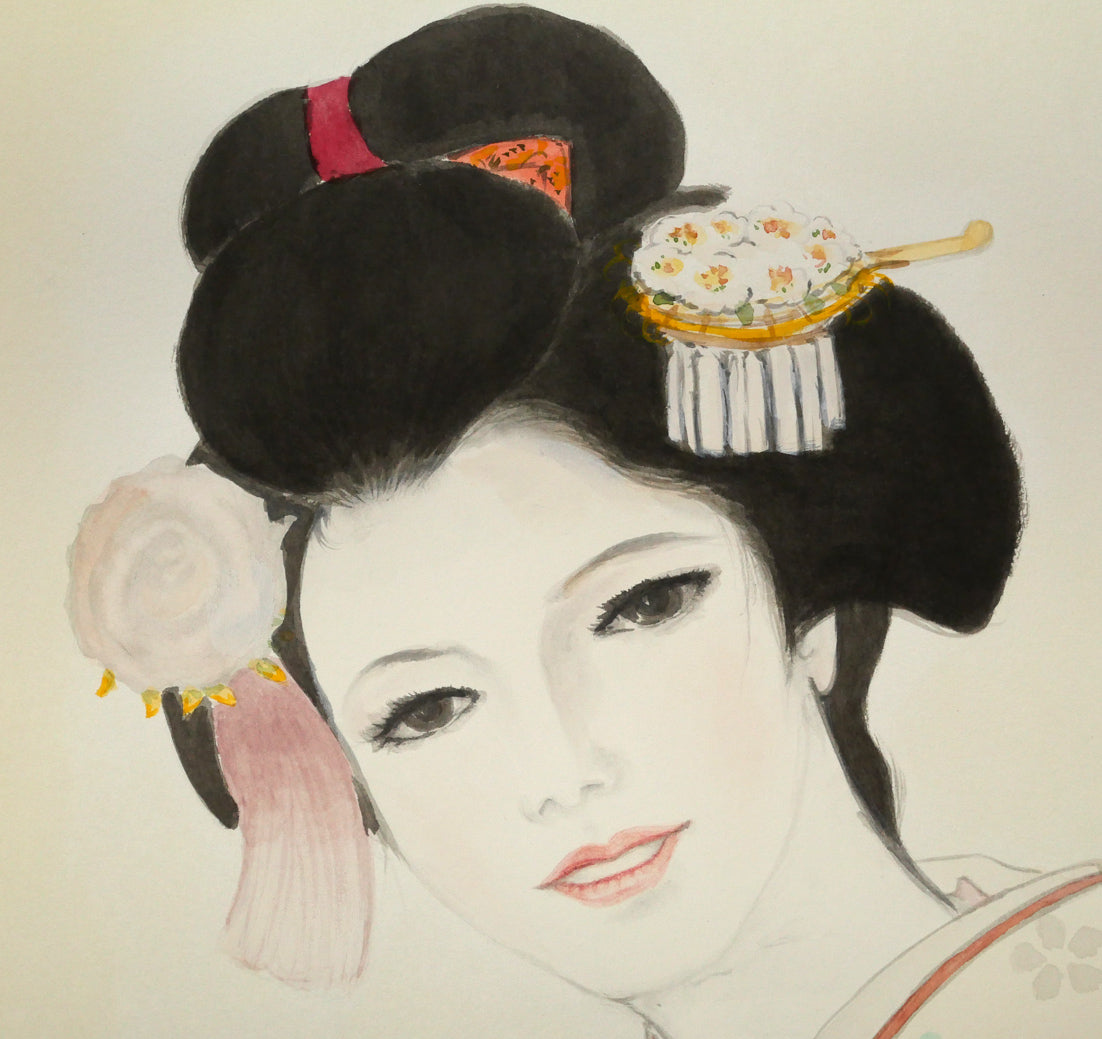 岩田専太郎「初姿」水彩画・6号　拡大画像1
