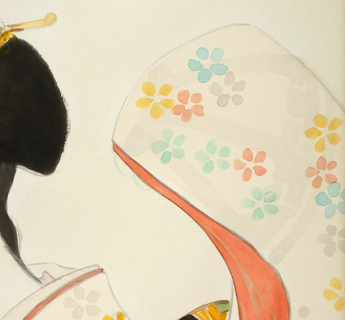 岩田専太郎「初姿」水彩画・6号　拡大画像2