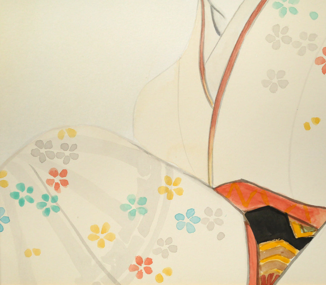 岩田専太郎「初姿」水彩画・6号　拡大画像4