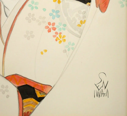 岩田専太郎「初姿」水彩画・6号　拡大画像5