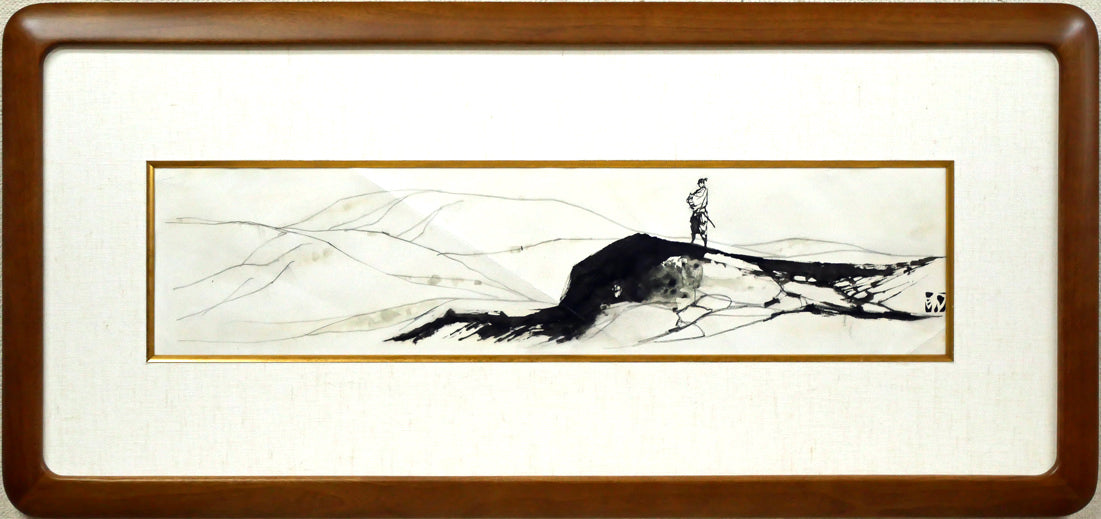 岩田専太郎「挿絵原画カット（横長）」水墨画・10号