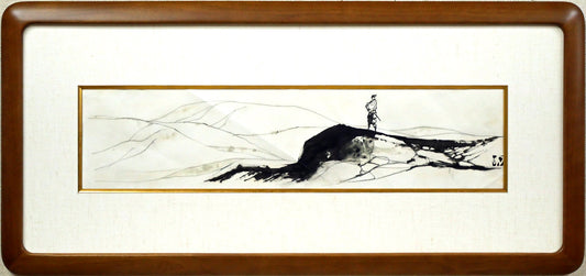 岩田専太郎「挿絵原画カット（横長）」水墨画・10号