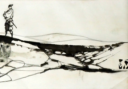 岩田専太郎「挿絵原画カット（横長）」水墨画・10号　拡大画像3