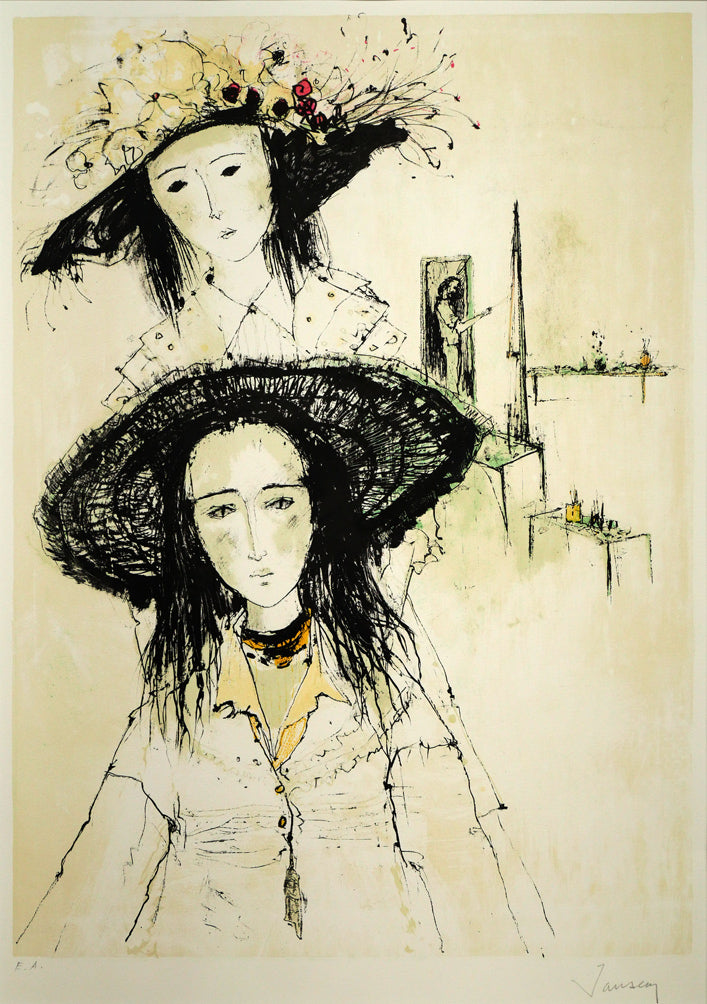 ジャン　ジャンセン(Jean　Jansem)「二人のモデル（Les　deux　mannequins）」リトグラフ　作品全体画像