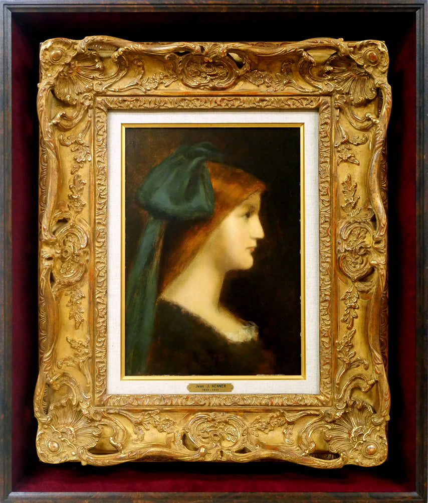 ジャン=ジャック　エンネル（Jean=Jacques　HENNER）「青いリボンの少女」油絵・仏F4号