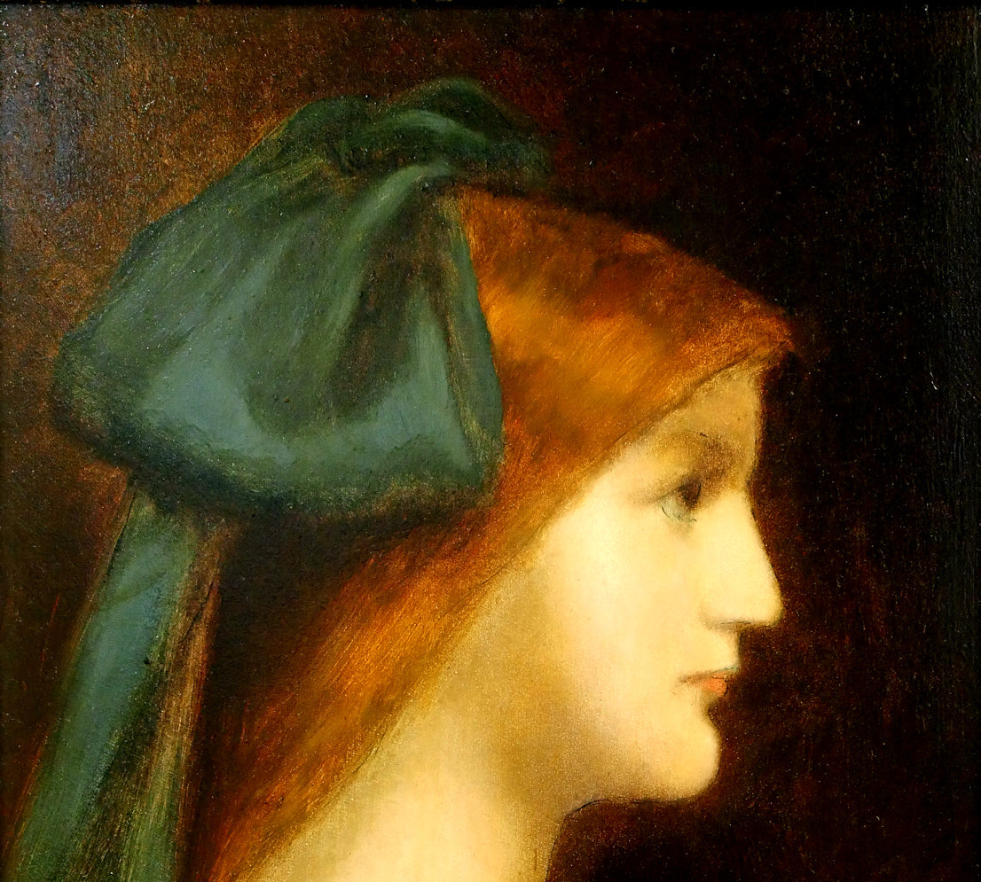 ジャン=ジャック　エンネル（Jean=Jacques　HENNER）「青いリボンの少女」油絵・仏F4号　拡大画像1