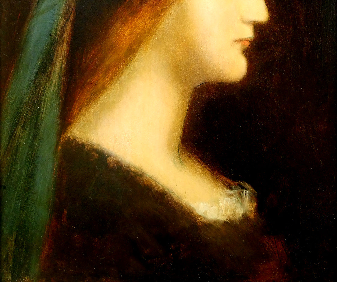 ジャン=ジャック　エンネル（Jean=Jacques　HENNER）「青いリボンの少女」油絵・仏F4号　拡大画像3