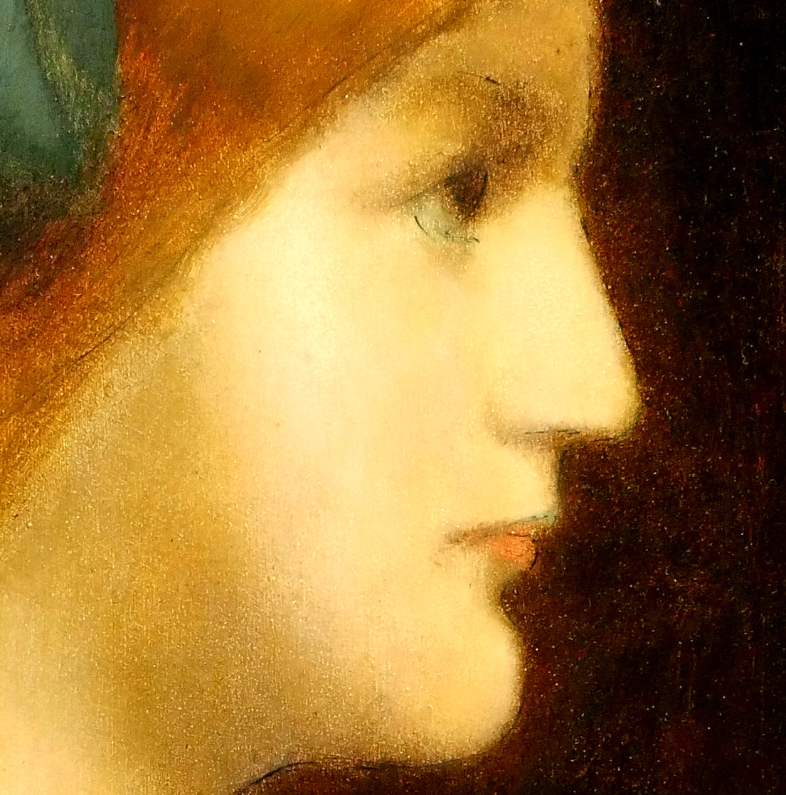 ジャン=ジャック　エンネル（Jean=Jacques　HENNER）「青いリボンの少女」油絵・仏F4号　拡大画像2