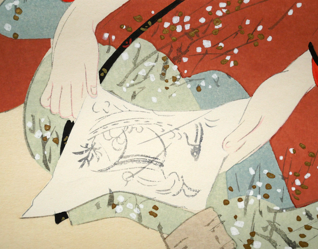 鏑木清方「美人寳船」木版画　拡大画像5