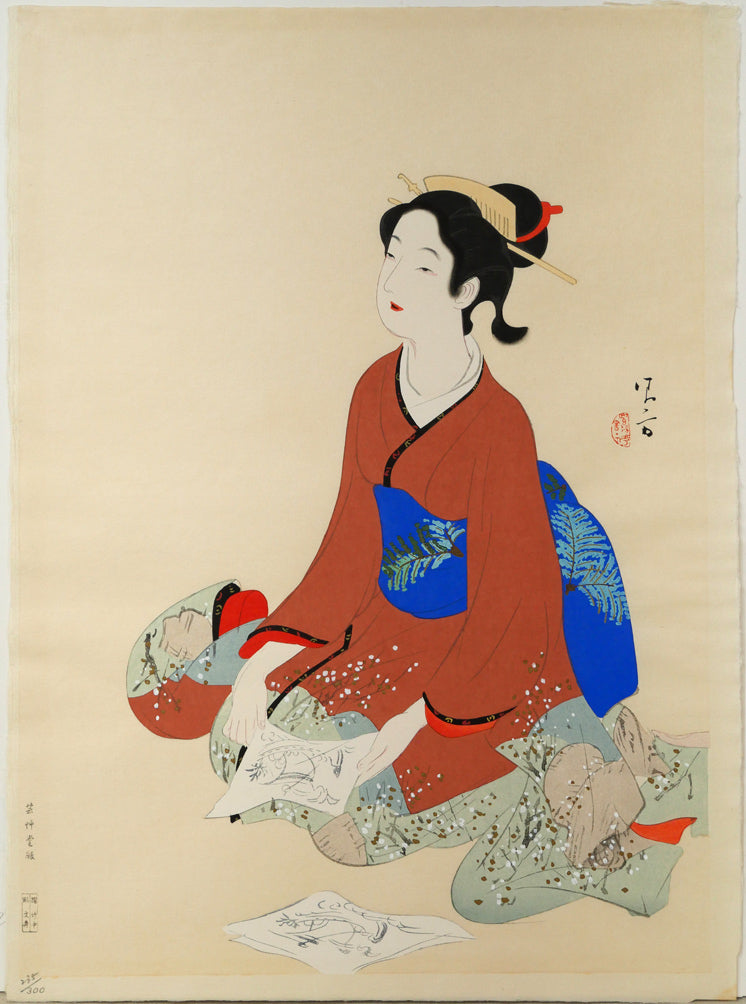 鏑木清方「美人寳船」木版画　作品シート全体画像