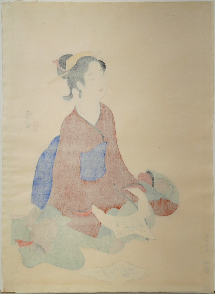 鏑木清方「美人寳船」木版画　作品シート裏側画像