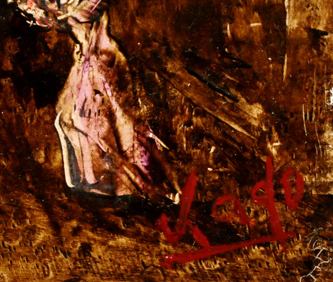 角浩「街へ来たドンキホーテ」油絵・F0号　サイン拡大画像