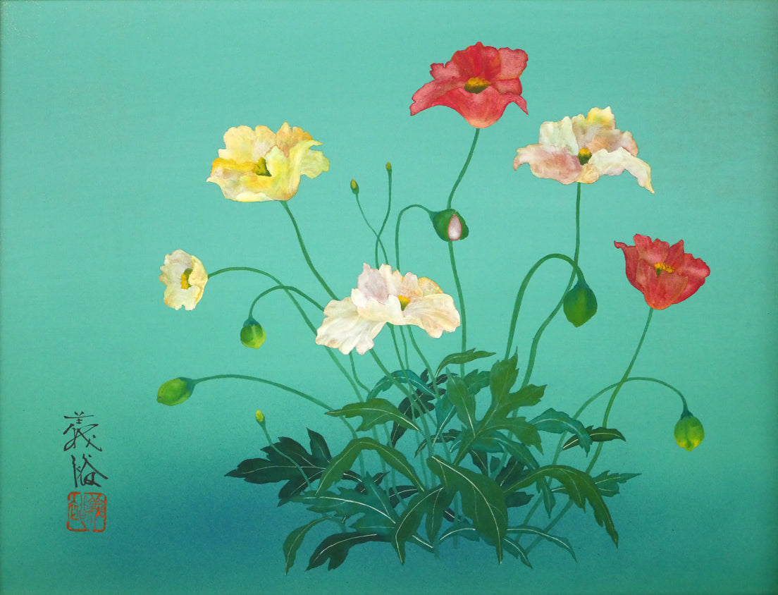 鎌田義裕「芥子」日本画・F6号　作品全体画像