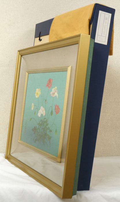 鎌田義裕「芥子」日本画・F6号　付属品画像（黄袋、布タトウ箱）