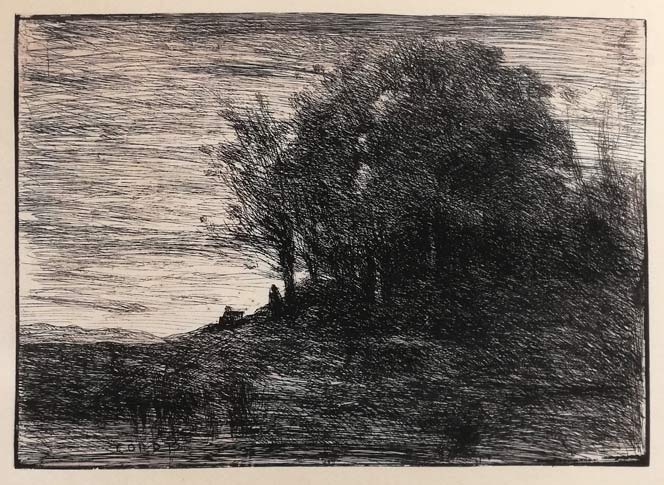 カミーユ　コロー（Camille　Corot）「風景画」エッチング（銅版画）　作品全体画像