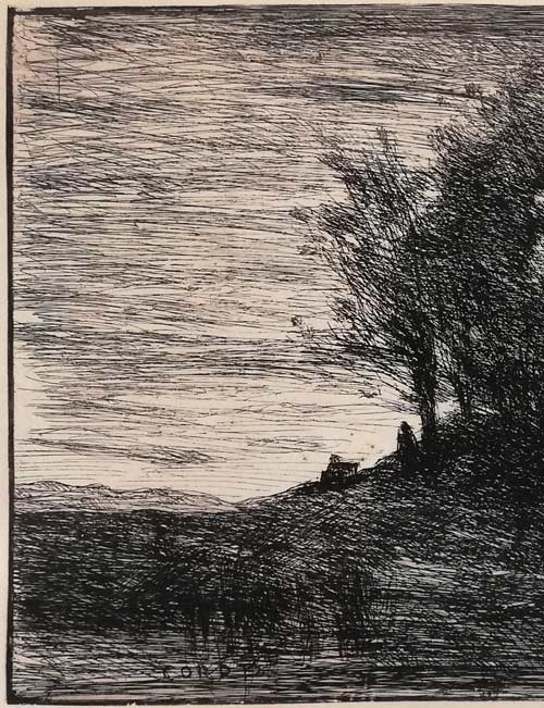 カミーユ　コロー（Camille　Corot）「風景画」エッチング（銅版画）　拡大画像1