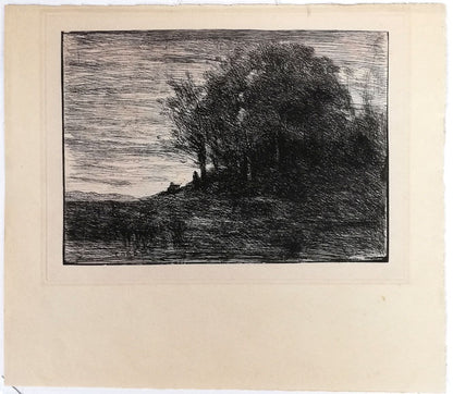 カミーユ　コロー（Camille　Corot）「風景画」エッチング（銅版画）　作品シート全体画像（表）