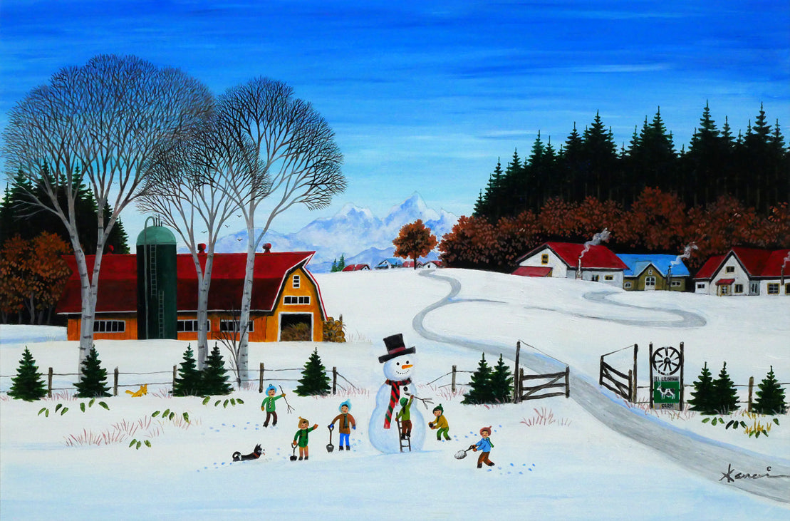 金井英明「でっかい雪ダルマだ」肉筆アクリル画1点物・15号　作品全体画像