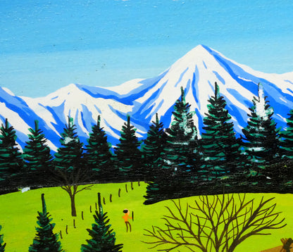 金井英明「田園風景」アクリル画・木製絵皿　拡大画像1