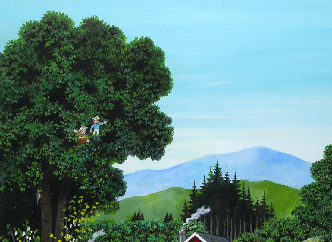 金井英明「村に響く子等の声」肉筆アクリル画1点物・15号 – 小竹美術