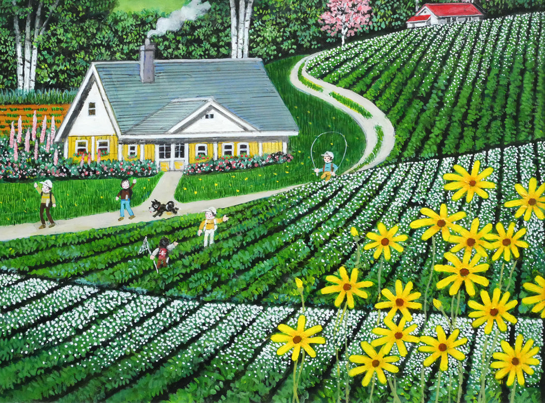 金井英明「村に響く子等の声」肉筆アクリル画1点物・15号　拡大画像7