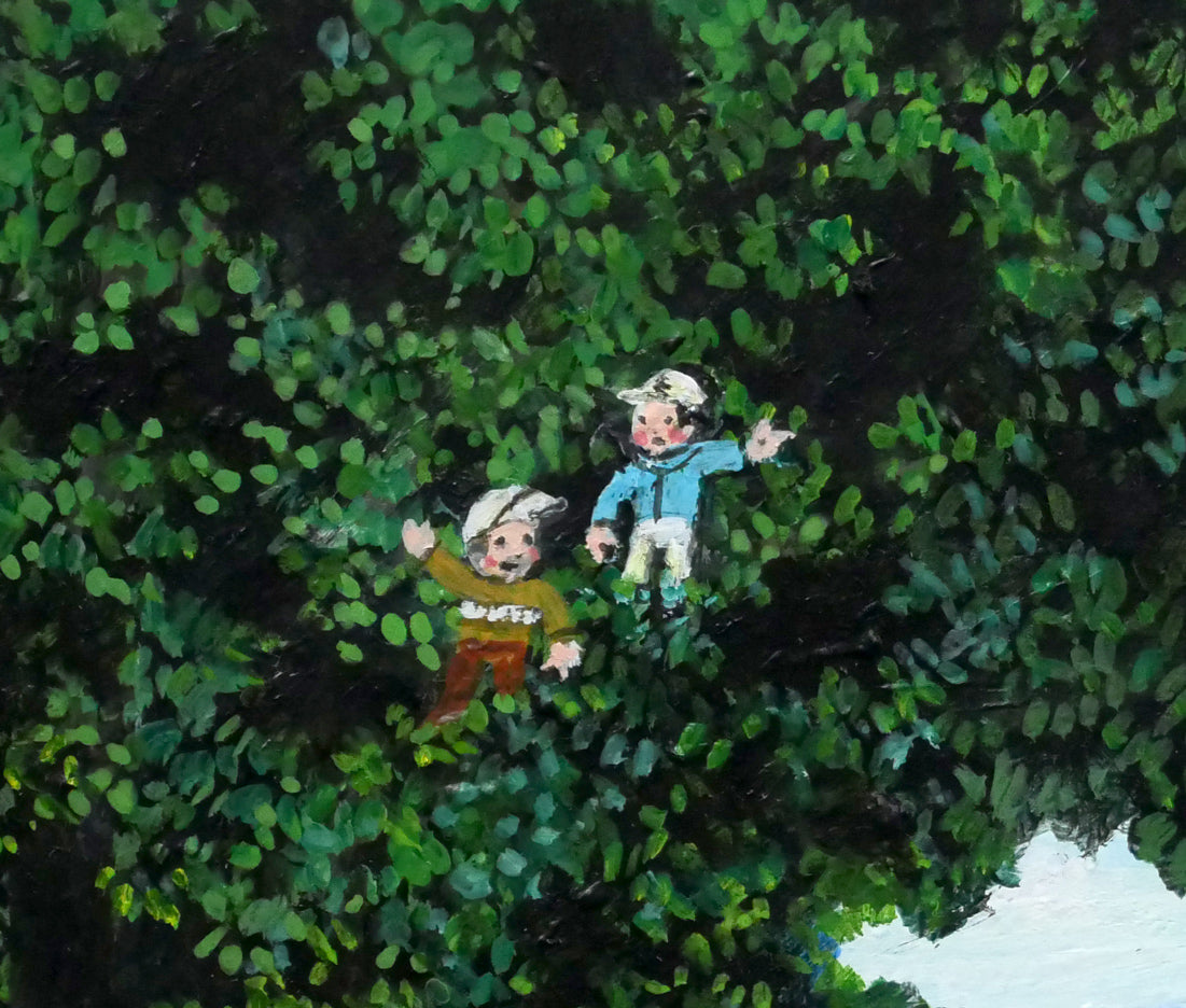 金井英明「村に響く子等の声」肉筆アクリル画1点物・15号 – 小竹美術