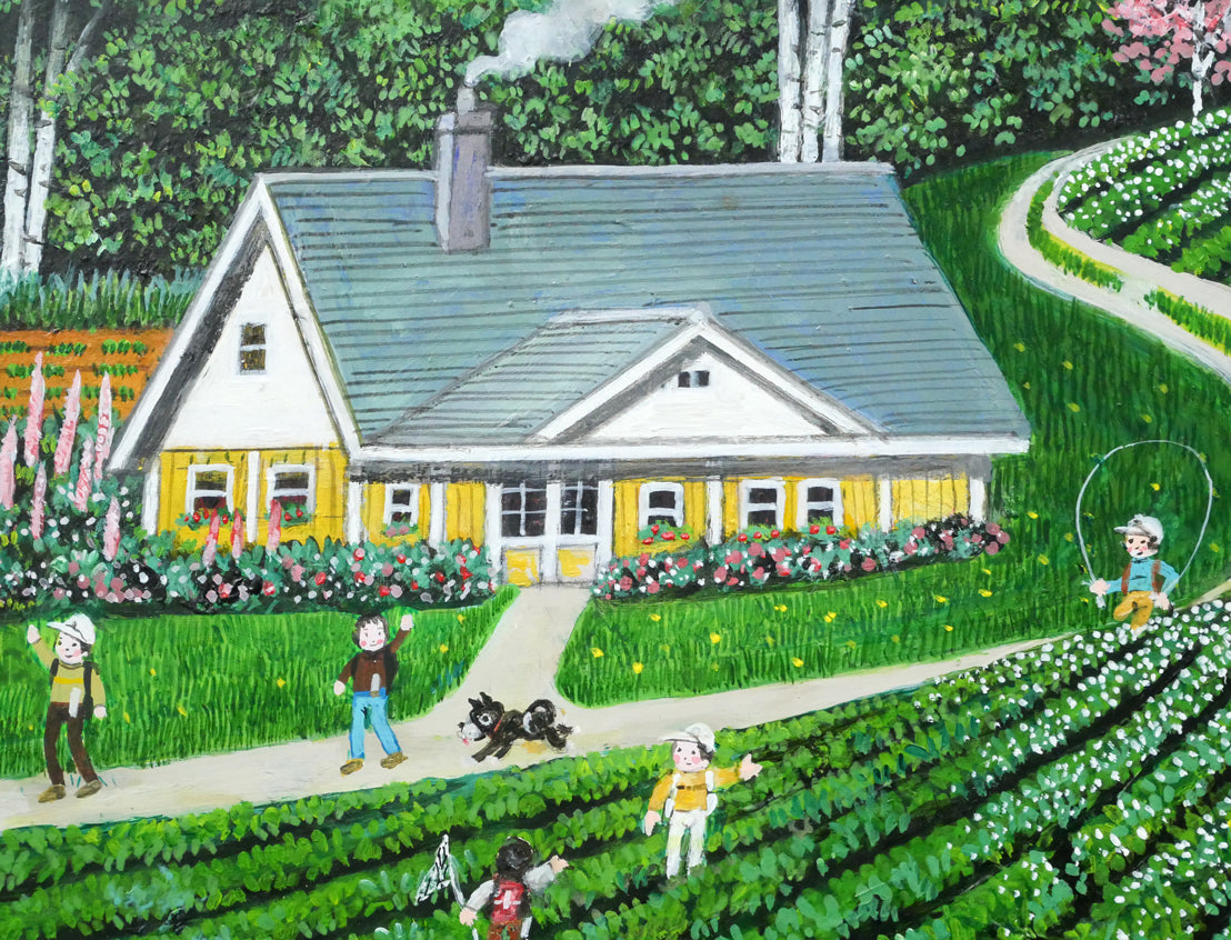 金井英明「村に響く子等の声」肉筆アクリル画1点物・15号 – 小竹美術