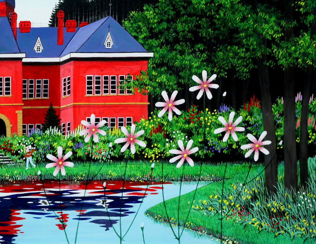 金井英明「お花がいっぱい赤レンガ」肉筆アクリル画1点物・15号　拡大画像5