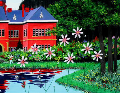 金井英明「お花がいっぱい赤レンガ」肉筆アクリル画1点物・15号　拡大画像5