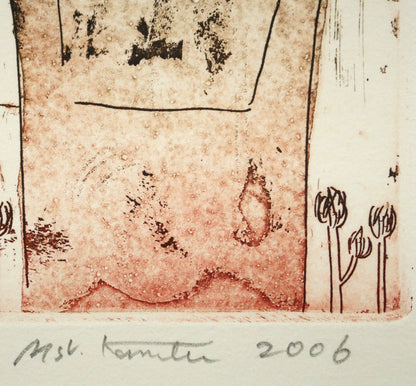 彼方アツコ「アフロの女説」銅版画　本人直筆鉛筆サイン、年記（2006年作）