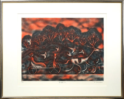 金沢一彦「春は馬車にのって」銅版画