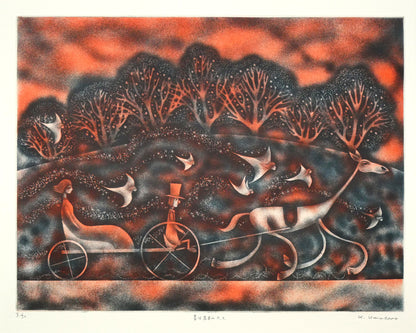 金沢一彦「春は馬車にのって」銅版画　作品全体画像