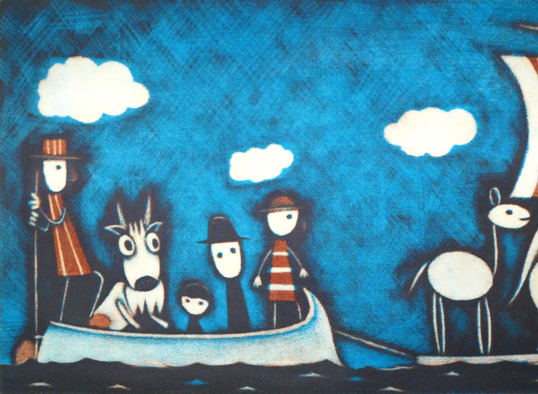 金沢一彦「移住者」銅版画　拡大画像1