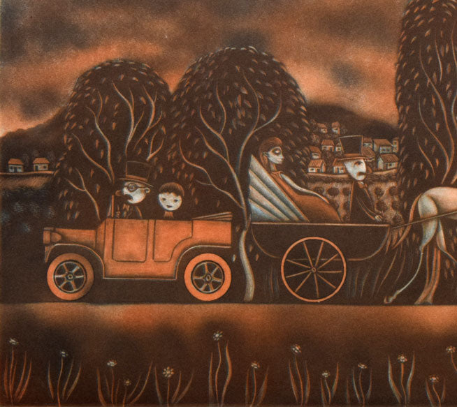 金沢一彦「郊外のドライブ」銅版画　拡大画像3