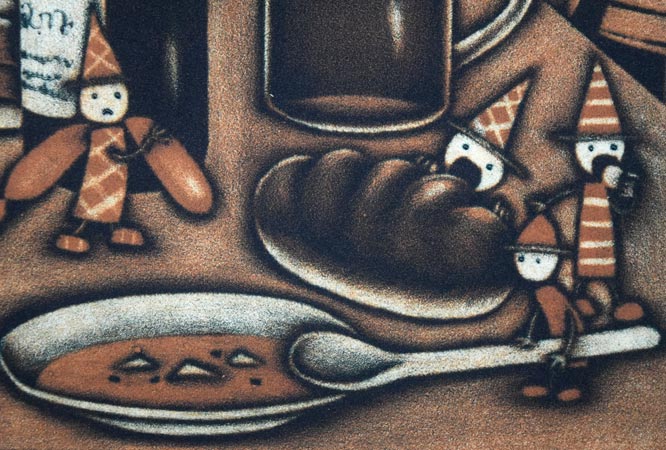 金沢一彦「にぎやかな食卓」銅版画　拡大画像4