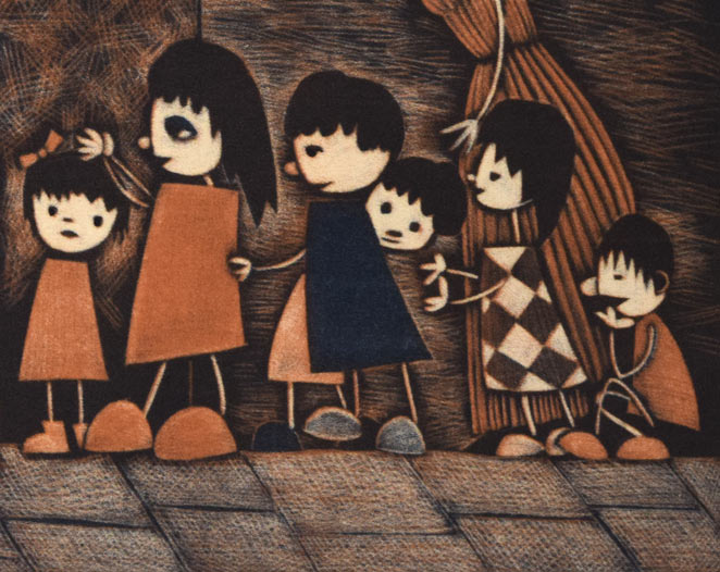 金沢一彦「人形芝居」銅版画　拡大画像4
