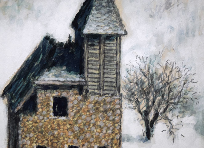 金子誠治「チロルの教会（ヨーロッパ冬の旅展）」水彩画　拡大画像4