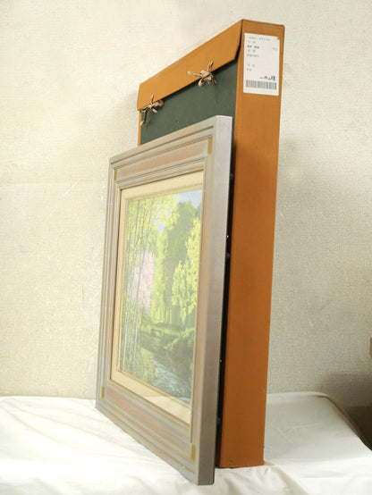 葛西俊逸「水辺の休日」油絵・P8号　付属品画像（布タトウ箱付き）